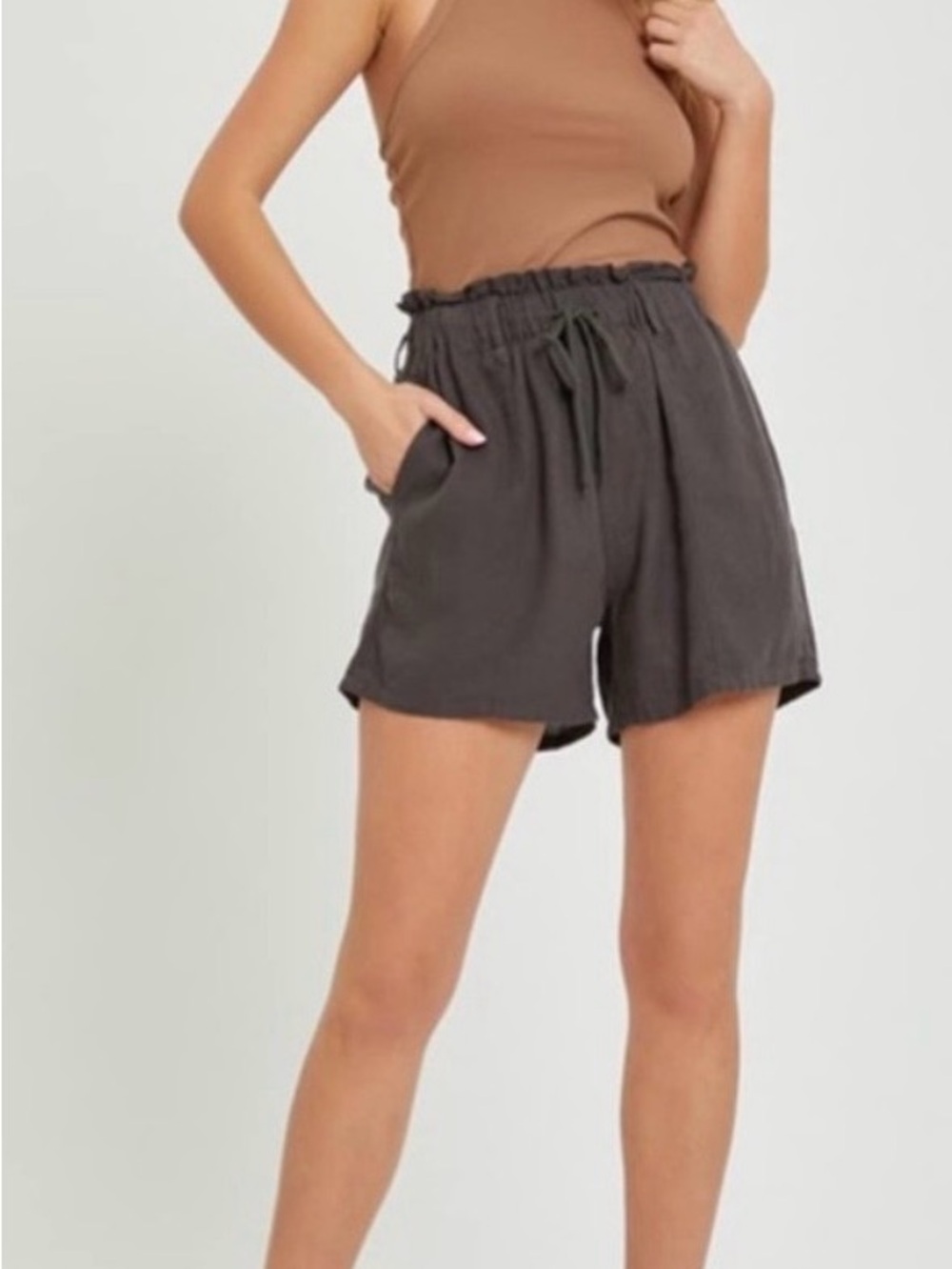 Risen Jeans Drawstring Shorts. Charcoal. EUC. Worn once. Linen/viscose. Large.
